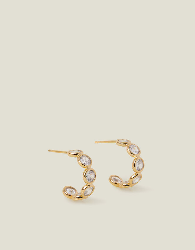 14ct Gold-Plated Circle Diamante Hoop Earrings, , large