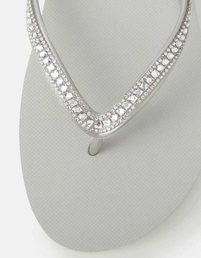 Crystal Embellished Flip Flops, Silver (SILVER), large