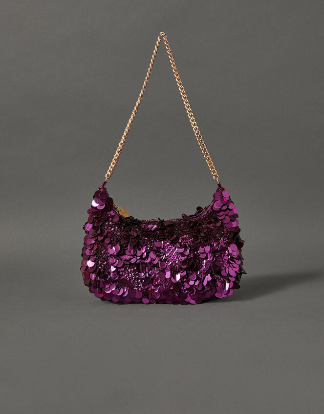 Sequin Chain Shoulder Bag, Purple (PURPLE), large