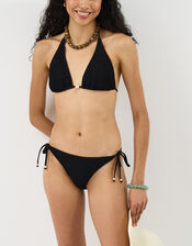 Seersucker Triangle Bikini Top, Black (BLACK), large