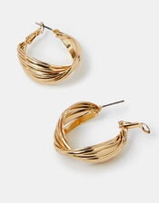 Twisted Ridge Hoop Earrings Gold, , large