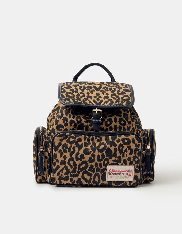 Leopard Print Multi Pocket Backpack, , large