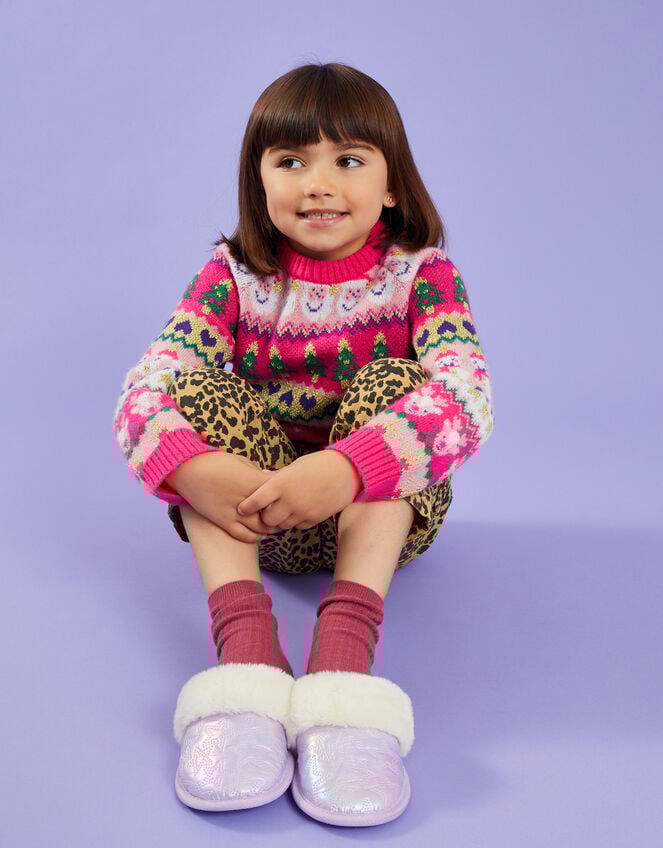Girls Star Mule Slippers, Purple (LILAC), large