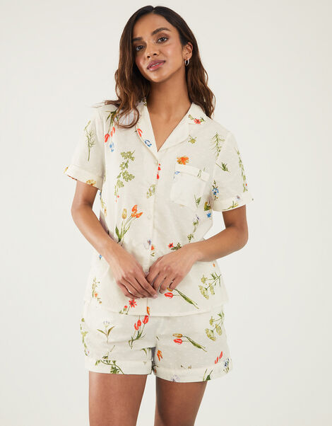 Floral Print Dobby Pyjama Set, Ivory (IVORY), large