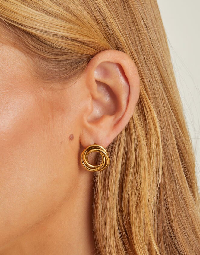 14ct Gold-Plated Stainless Steel Round Twist Stud Earrings, , large