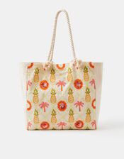 Pineapple Embroidered Beach Bag, , large