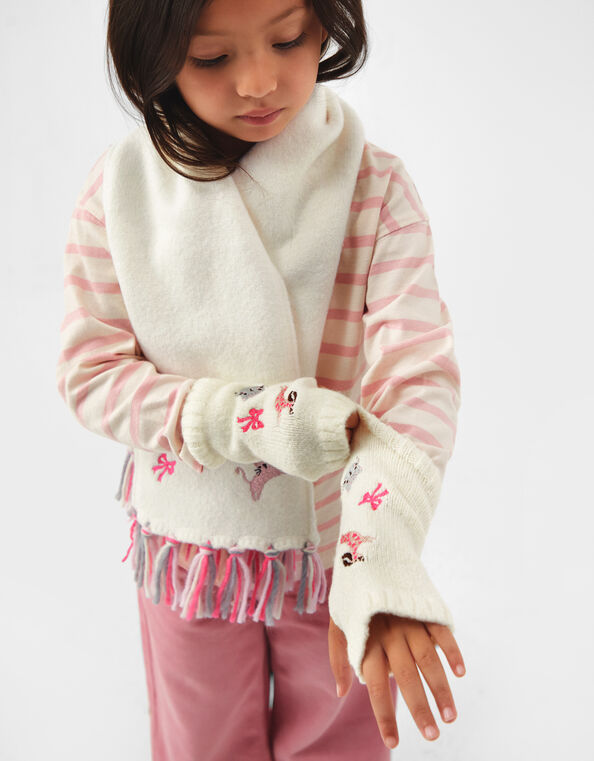 Girls Pet Club Wrist Warmers, Cream (CREAM), large