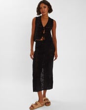 Crochet Lace Waistcoat, Black (BLACK), large