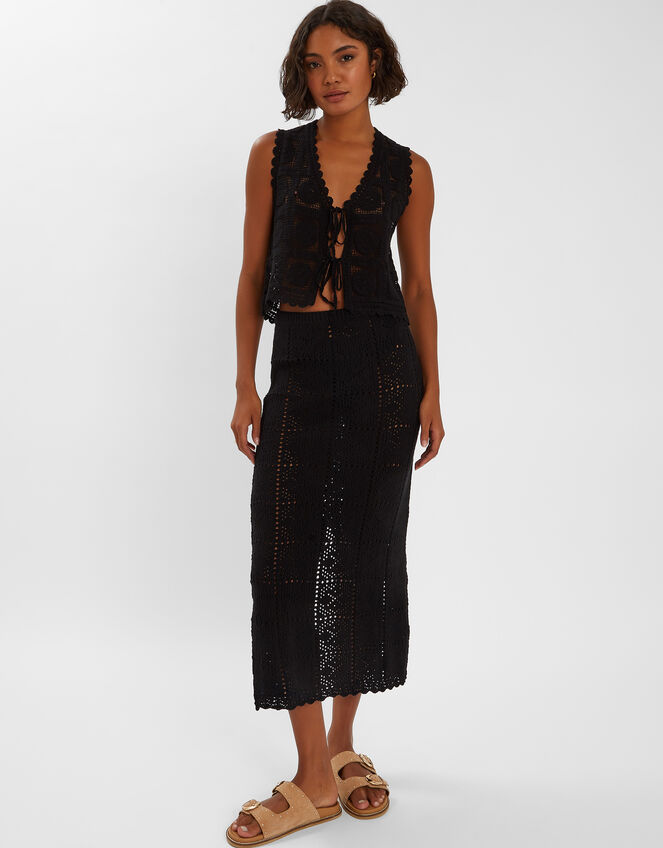 Crochet Lace Waistcoat, Black (BLACK), large