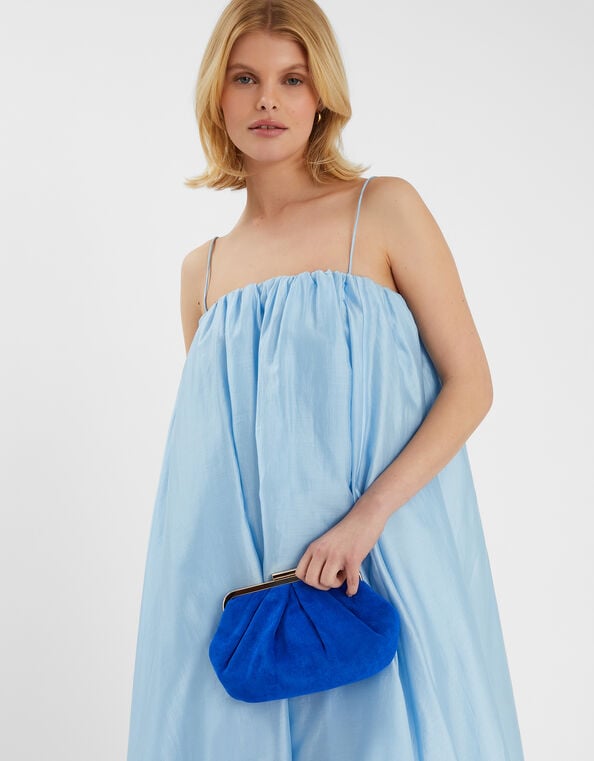Pleated Suedette Clutch Bag, Blue (COBALT), large