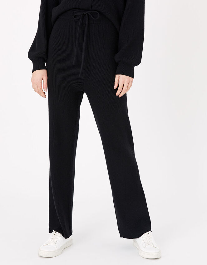 Rib Straight-Leg Lounge Joggers, Black (BLACK), large