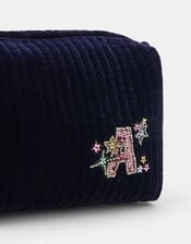 Large Embellished Initial Make Up Bag, Blue (NAVY), large