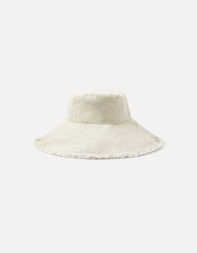 Frayed Edge Wide Brim Bucket Hat, Natural (NATURAL), large