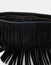 Suede Fringe Crossbody Bag, Black (BLACK), large