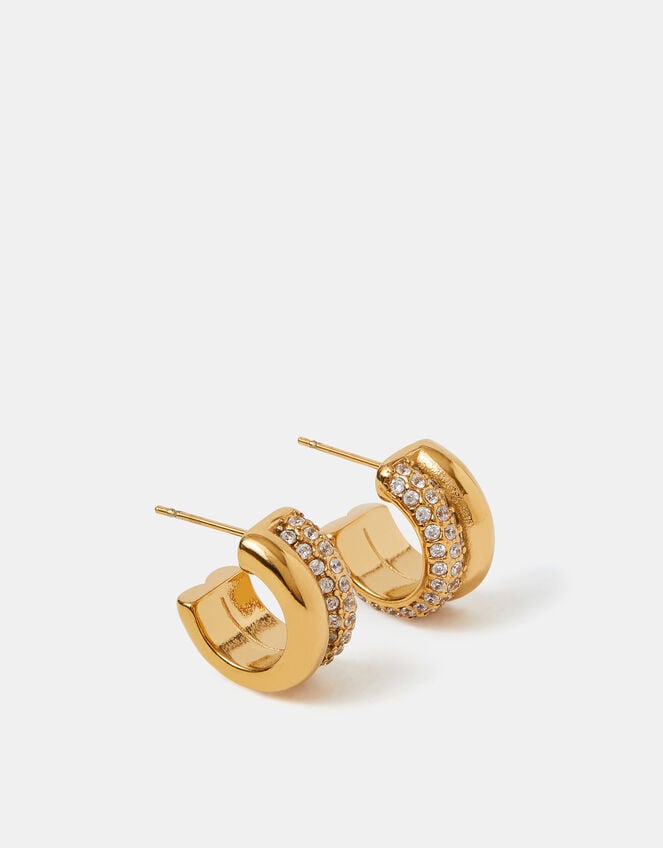 Stainless Steel Pav&eacute; Double Hoop Earrings, , large