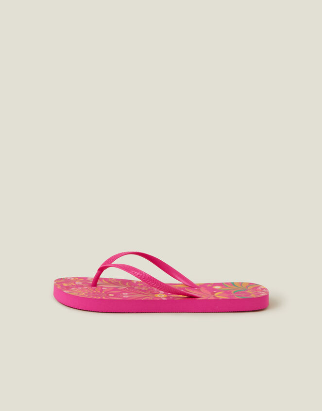 Ornate Floral Print Flip Flops, Pink (PINK), large