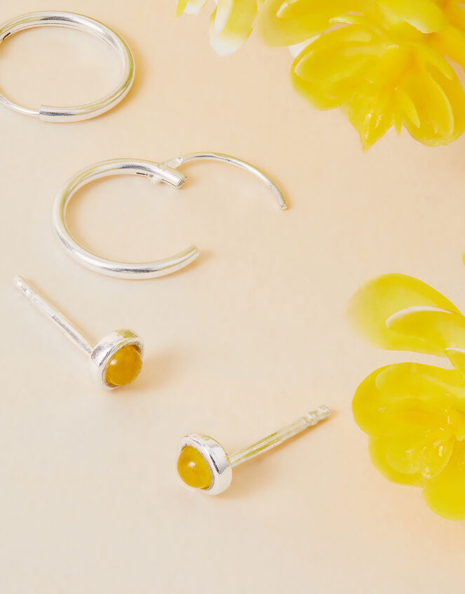 Sterling Silver Healing Stone Yellow Quartz Earrings Set of Two, , large