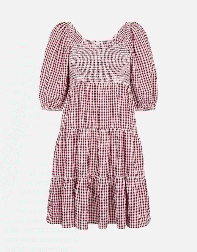 Puff Sleeve Gingham Mini Dress, Orange (RUST), large