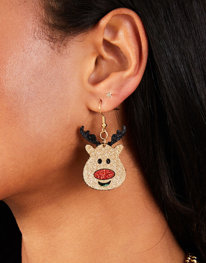 Glittery Reindeer Earrings, , large