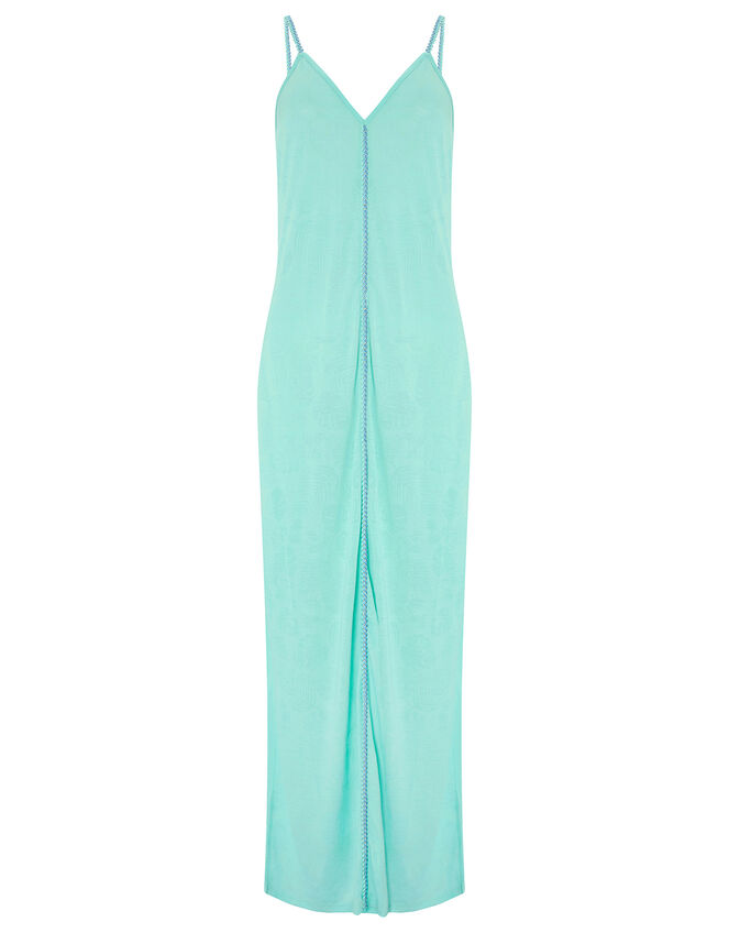 Palm Print Jersey Maxi Dress, Blue (AQUA), large