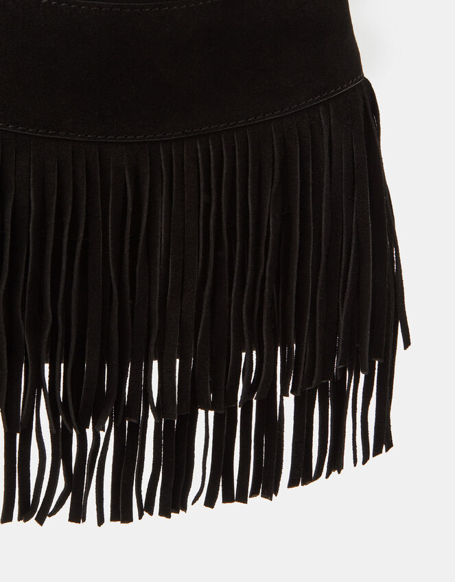 Fringe Suede Crossbody Bag, Black (BLACK), large