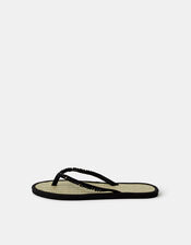 Beaded Seagrass Flip Flops, Black (BLACK), large