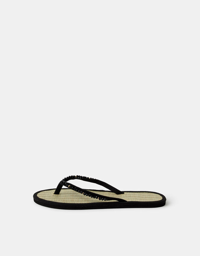 Beaded Seagrass Flip Flops, Black (BLACK), large