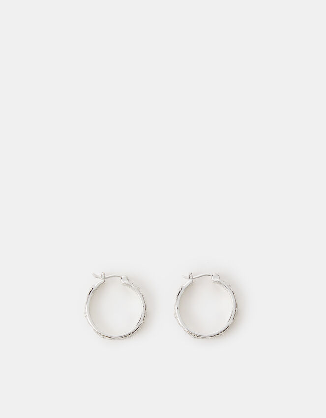 Sterling Silver-Plated Filigree Hoop Earrings, , large