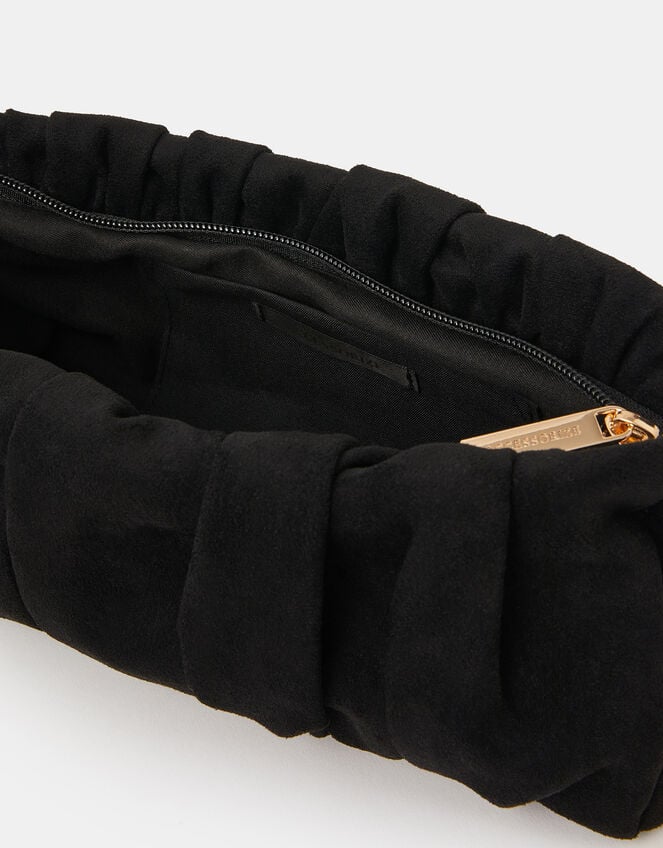 Ruched Faux Suede Clutch Bag, Black (BLACK), large