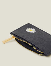 Embroidered Daisy Card Holder, Blue (NAVY), large