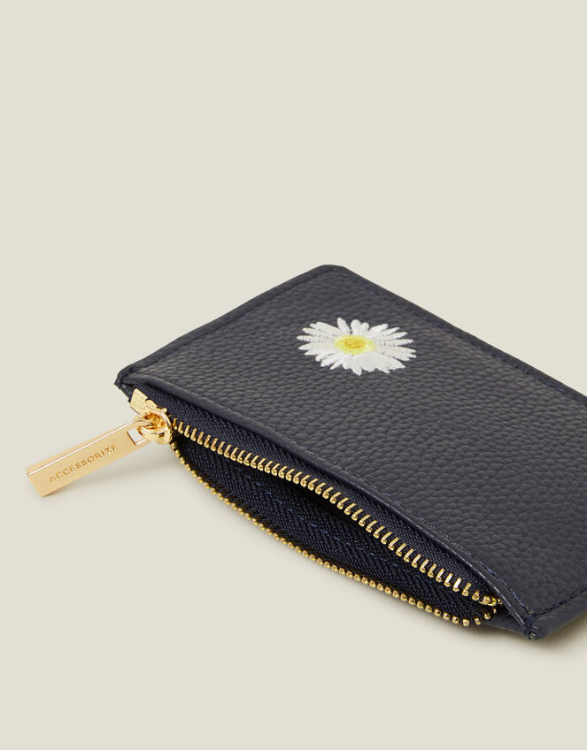 Embroidered Daisy Card Holder, Blue (NAVY), large