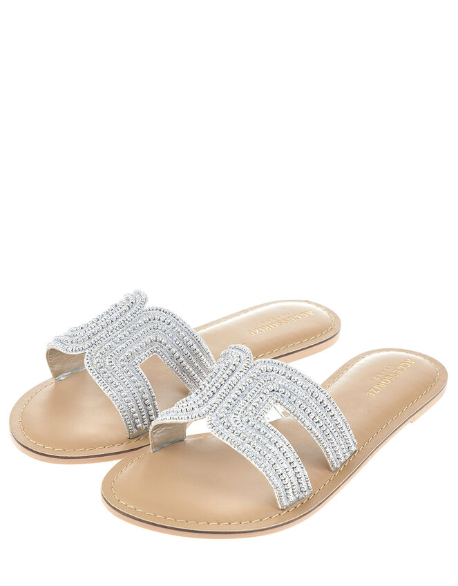 Bella Metallic Beaded Slider, Silver (SILVER), large