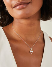 Sterling Silver-Plated Molten Initial Pendant Necklace, Silver (ST SILVER), large