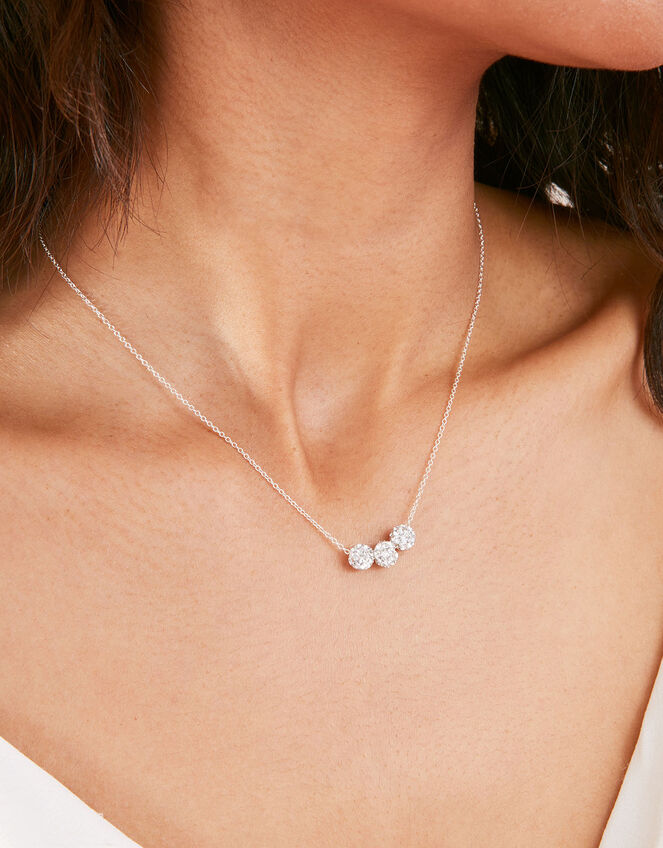 Sterling Silver Triple Pave Ball Necklace, , large