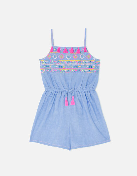 Girls Chambray Embroidered Playsuit Multi, Multi (BRIGHTS-MULTI), large