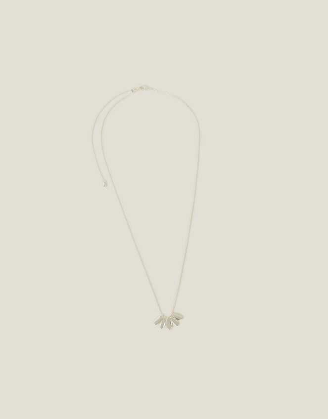 Sterling Silver-Plated Leaf Fan Necklace, , large