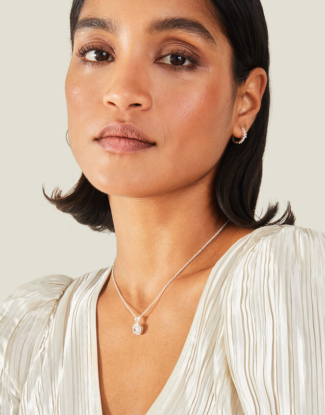 Sterling Silver-Plated Crystal Jewellery Set, , large