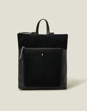 Suede Leather Backpack, Black (BLACK), large