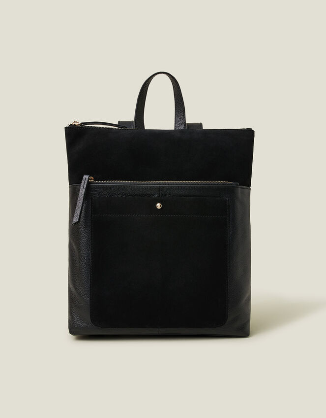 Suede Leather Backpack, Black (BLACK), large