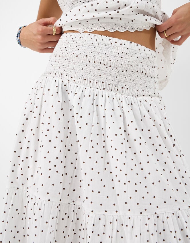 Polka Dot Tiered Maxi Skirt, Ivory (IVORY), large