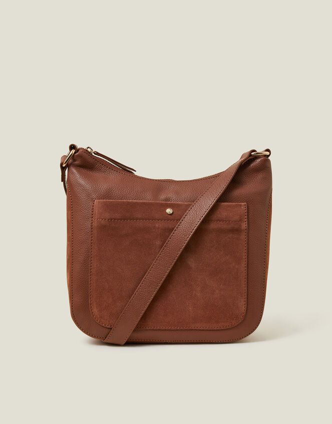 Leather Messenger Cross-Body Bag, Tan (TAN), large