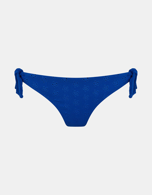 Floral Broderie Tie Bikini Bottoms, Blue (BLUE), large
