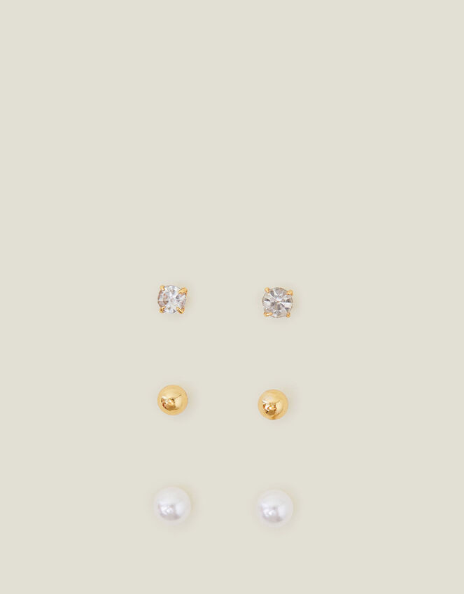 3-Pack Plain Crystal Stud Earrings , , large
