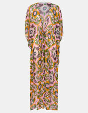 Retro Floral Chiffon Maxi Kaftan, Pink (PINK), large