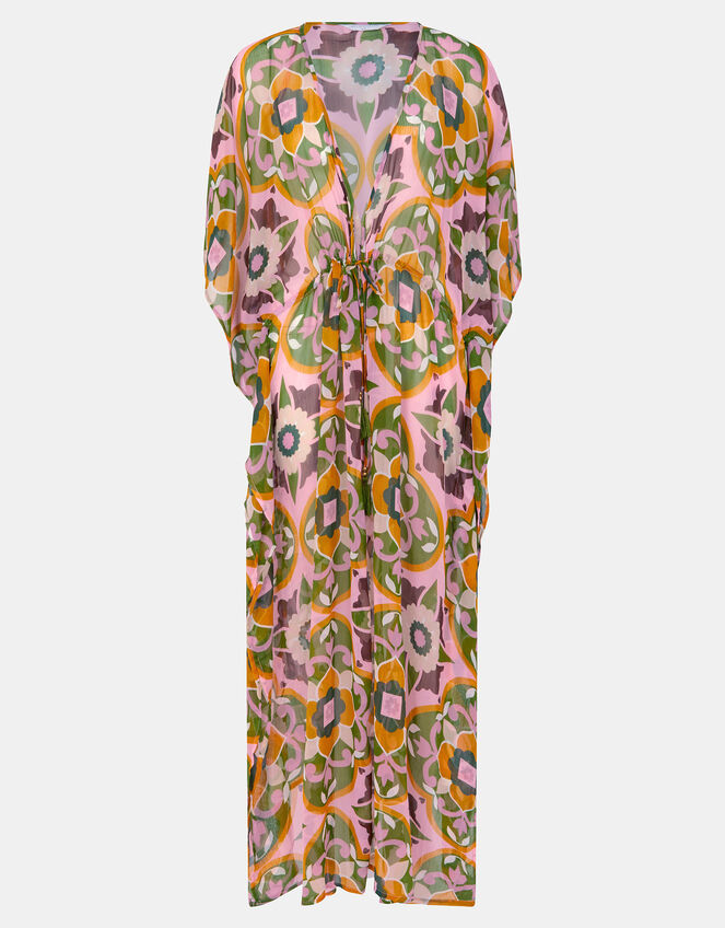 Retro Floral Chiffon Maxi Kaftan, Pink (PINK), large