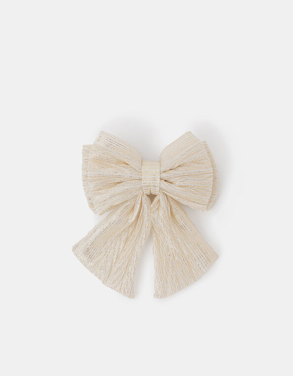 Girls Glitter Stripe Bow Barrette Hair Clip, , large