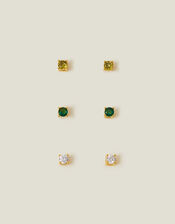 3-Pack 14ct Gold-Plated Stud Earrings, , large