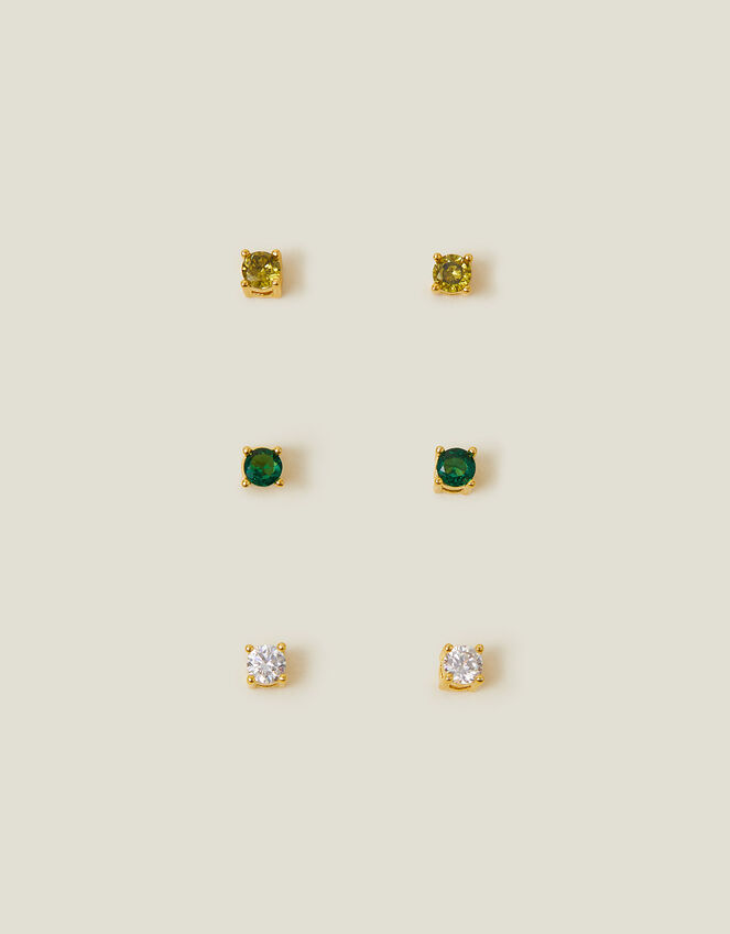 3-Pack 14ct Gold-Plated Stud Earrings, , large