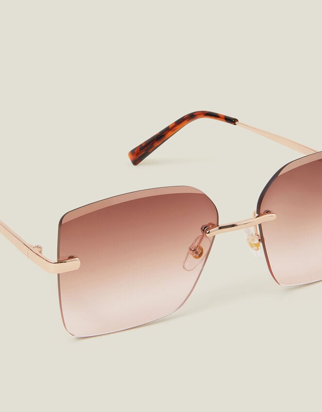 Oversized Smokey Lens Rimless Glasses, , large