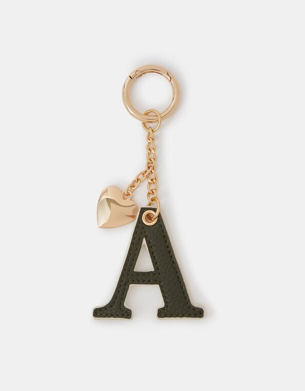 Initial Heart Bag Charm, Green (KHAKI), large